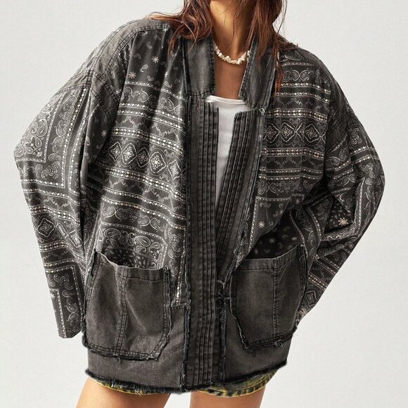 Multicolor Casual Women's Pattern Print Patchwork Jacket - Picture 8 of 8